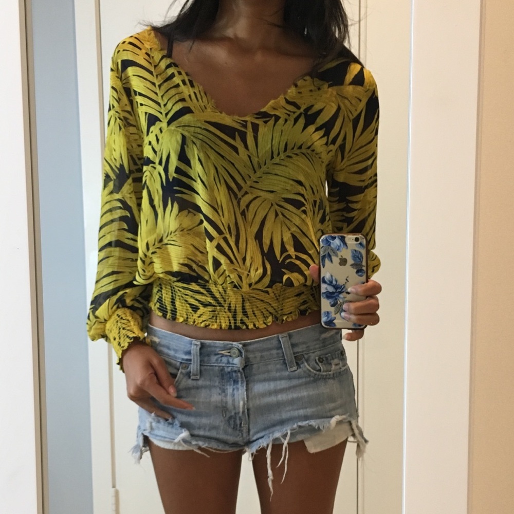 Sheer tropical print blouse